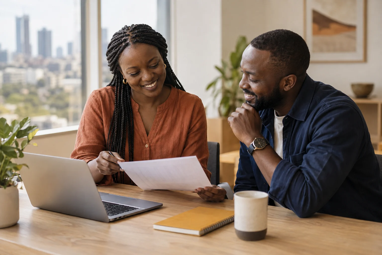 A relationship manager and customer reviewing onboarding documents together